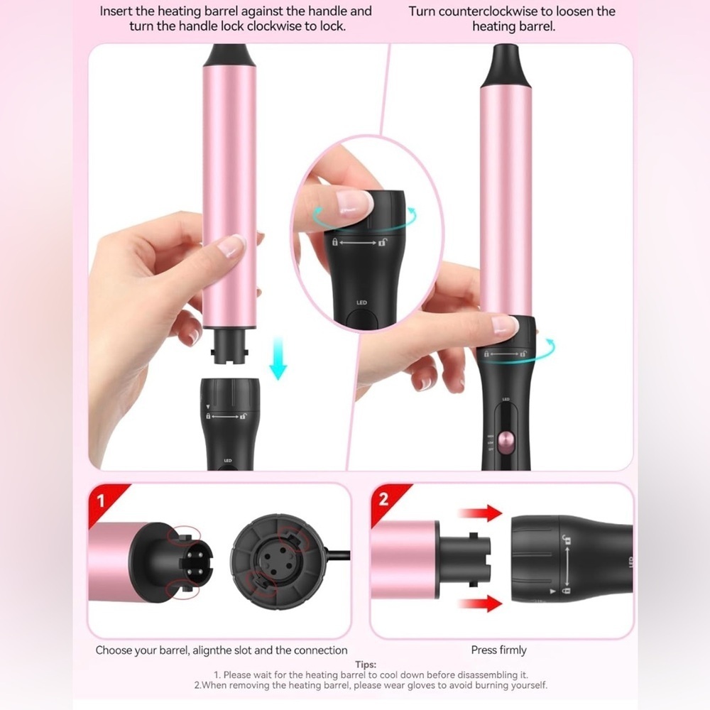 Pink Curling Wand Iron 1-1/4Inch: Clip Free Hair Curler Relaxed Curls & Beach​​​ - Picture 5 of 8